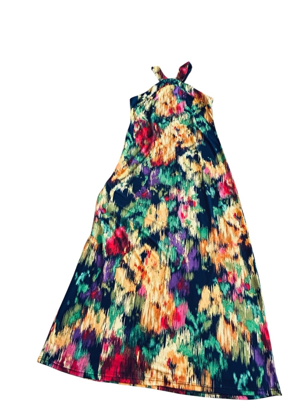 Cupio Multicolor Floral-Print Navy Halter Maxi Dress